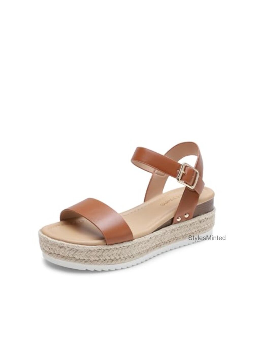 Women's Platform Espadrille Wedge Sandals Jute Faux Leather Ankle Strap